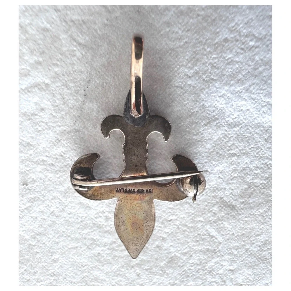 Vintage 12K RGP Gold Filled Fleur De Lis Brooch Pendant Convertible Pin